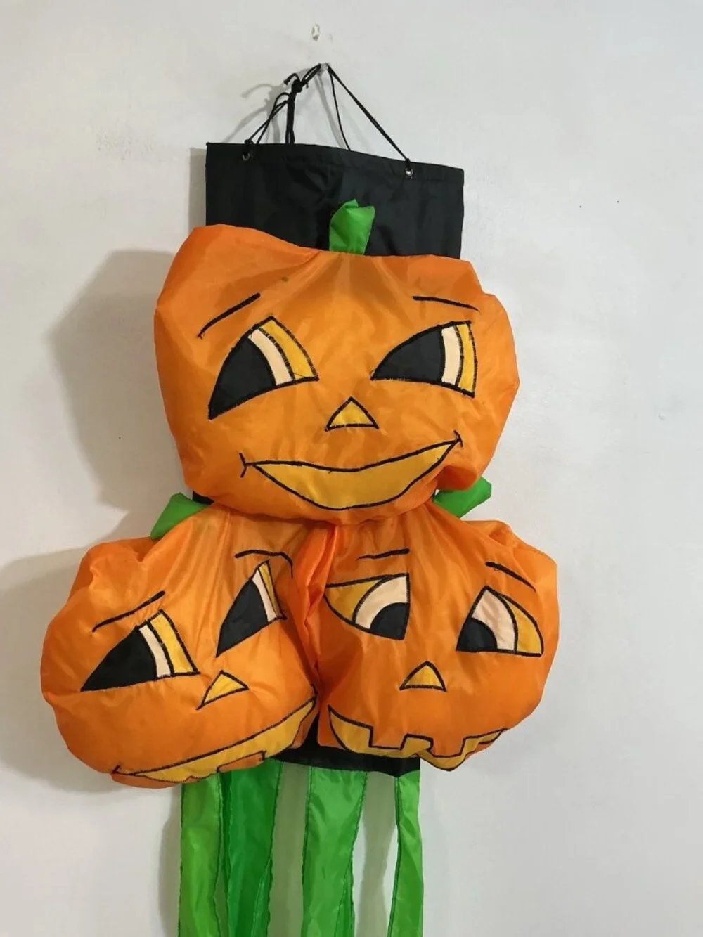 Vintage Halloween Pumpkin Windsock Triple Jack O Lantern 1996 Hanging Decor 46”